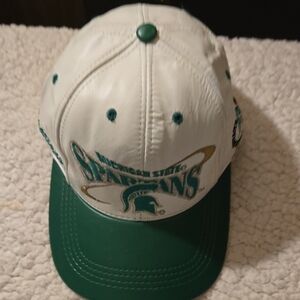 Michigan State University Green and White Spartans Leather Cap